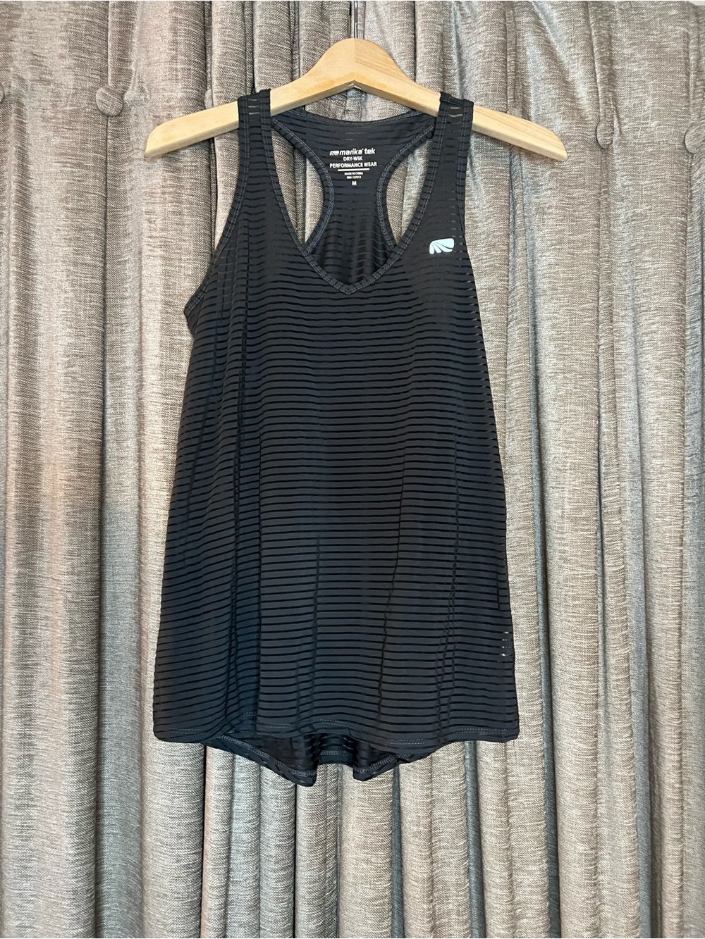Marika Gray Sheer Striped Racerback Athletic Tank Top Size Medium